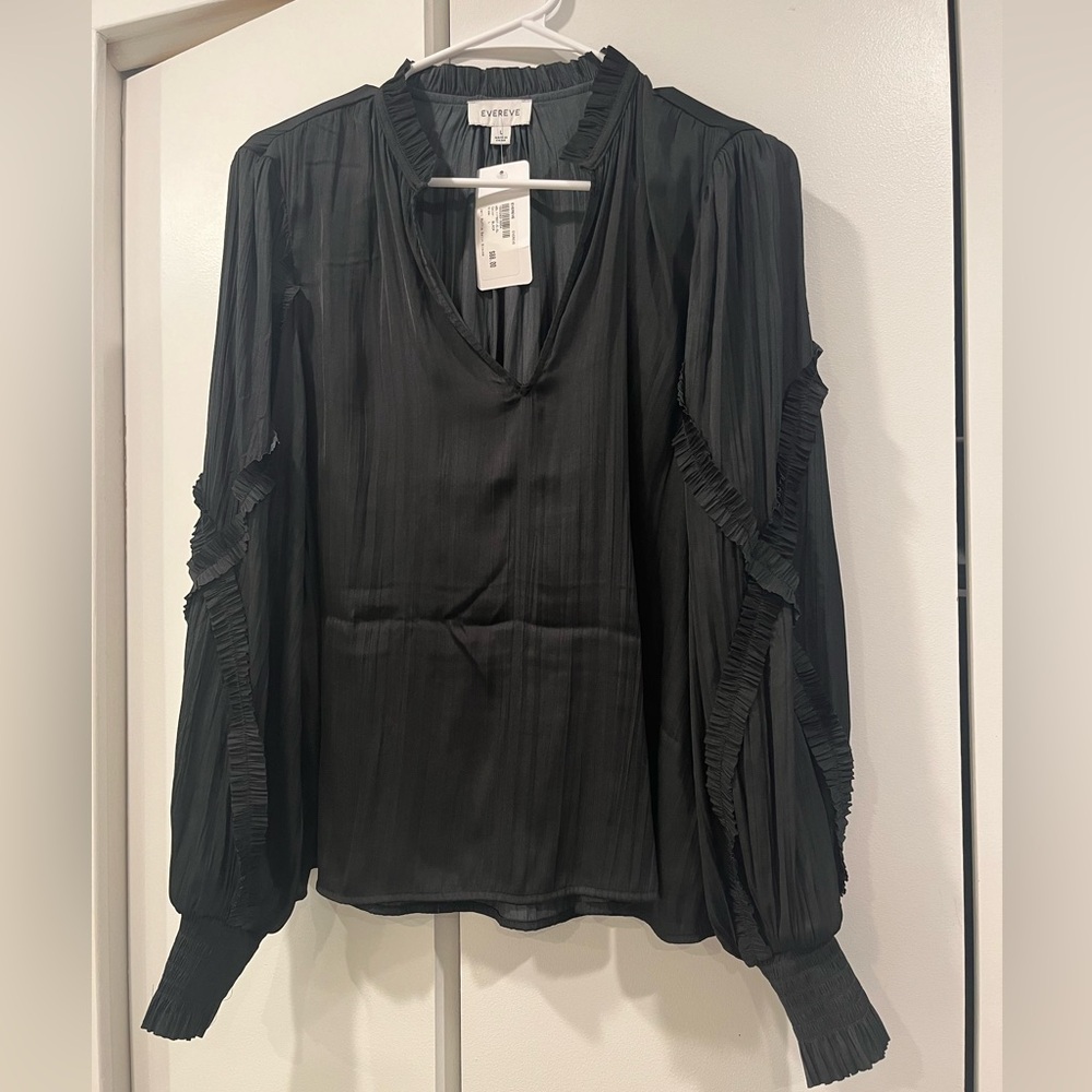 Black satin top Evereve NWT